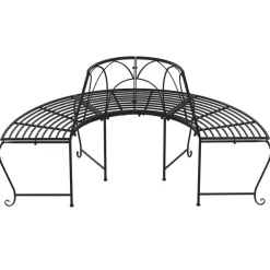 New FinePRICE Puolipyöreä puunympäryspenkki 2 kpl Ø159 cm musta teräs