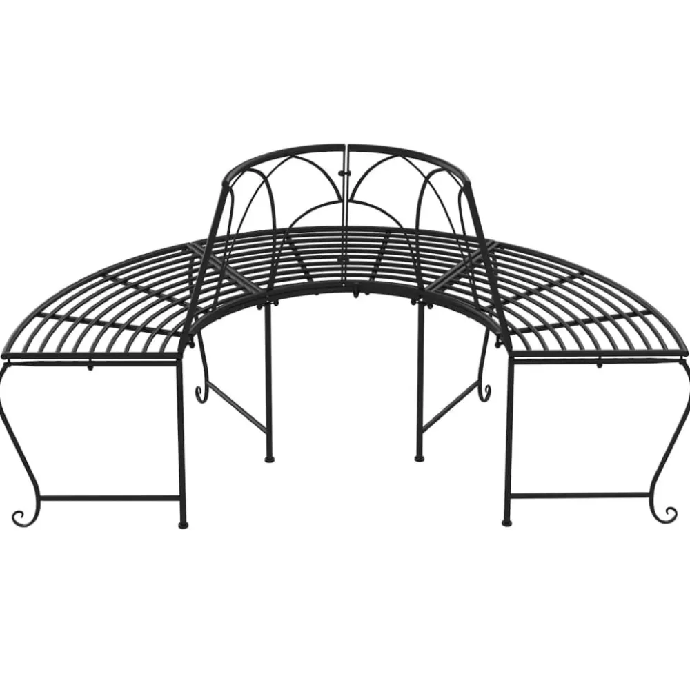 New FinePRICE Puolipyöreä puunympäryspenkki 2 kpl Ø159 cm musta teräs