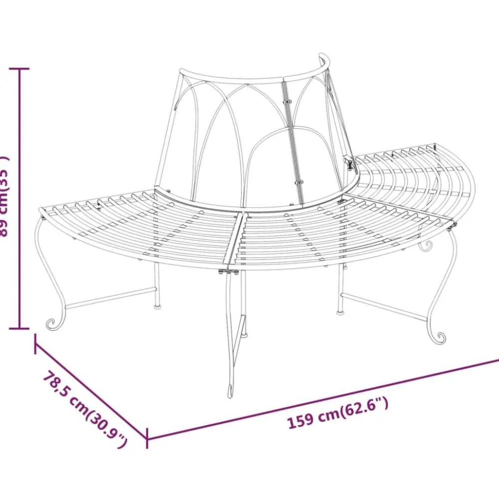 New FinePRICE Puolipyöreä puunympäryspenkki 2 kpl Ø159 cm musta teräs