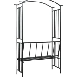 FinePRICE Puutarhakaari penkillä musta 114x45x205 cm rauta