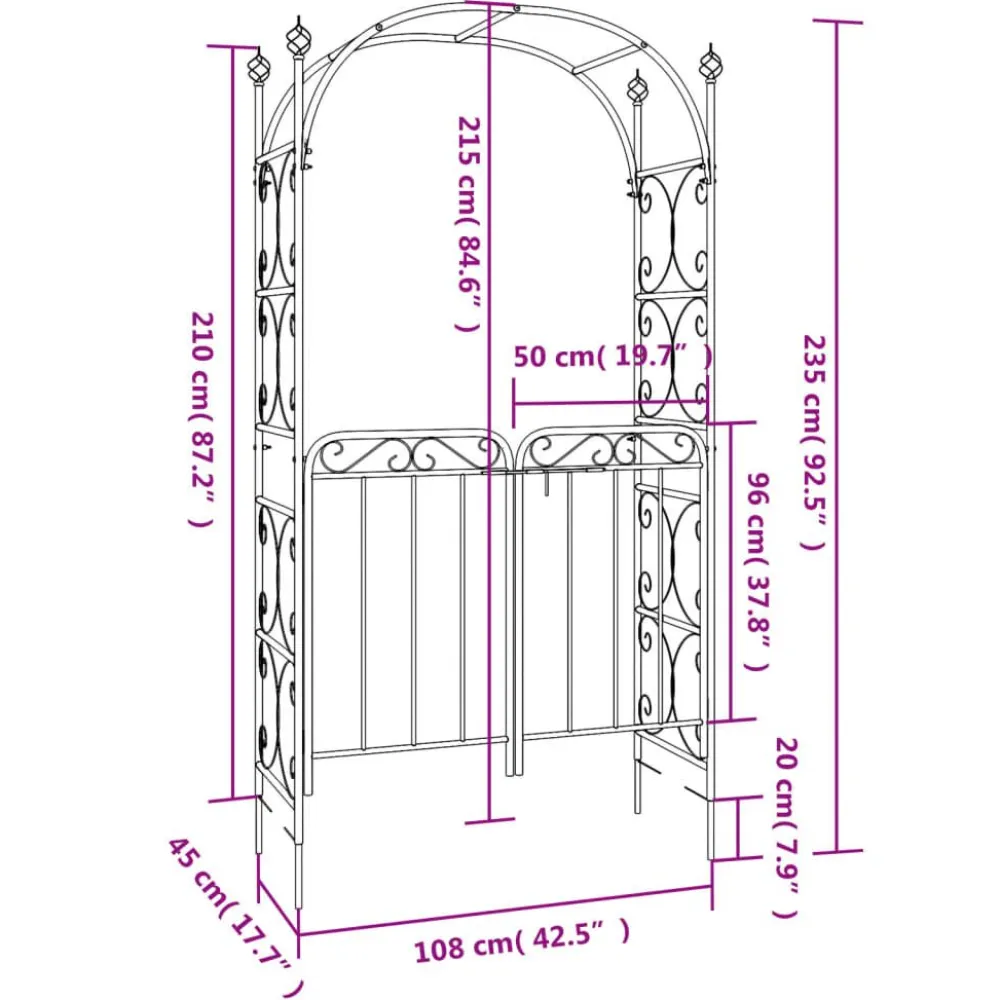 Outlet FinePRICE Puutarhakaari portilla 108x45x235 cm teräs musta