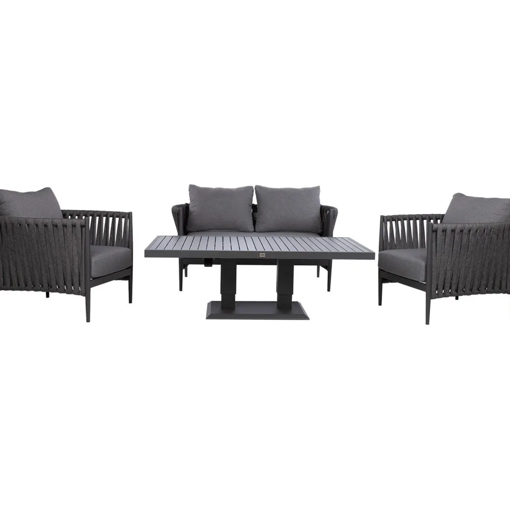 Clearance Home4you Puutarhakalustesetti BRISTOL pöytä, sohva ja 2 tuolia, harmaa