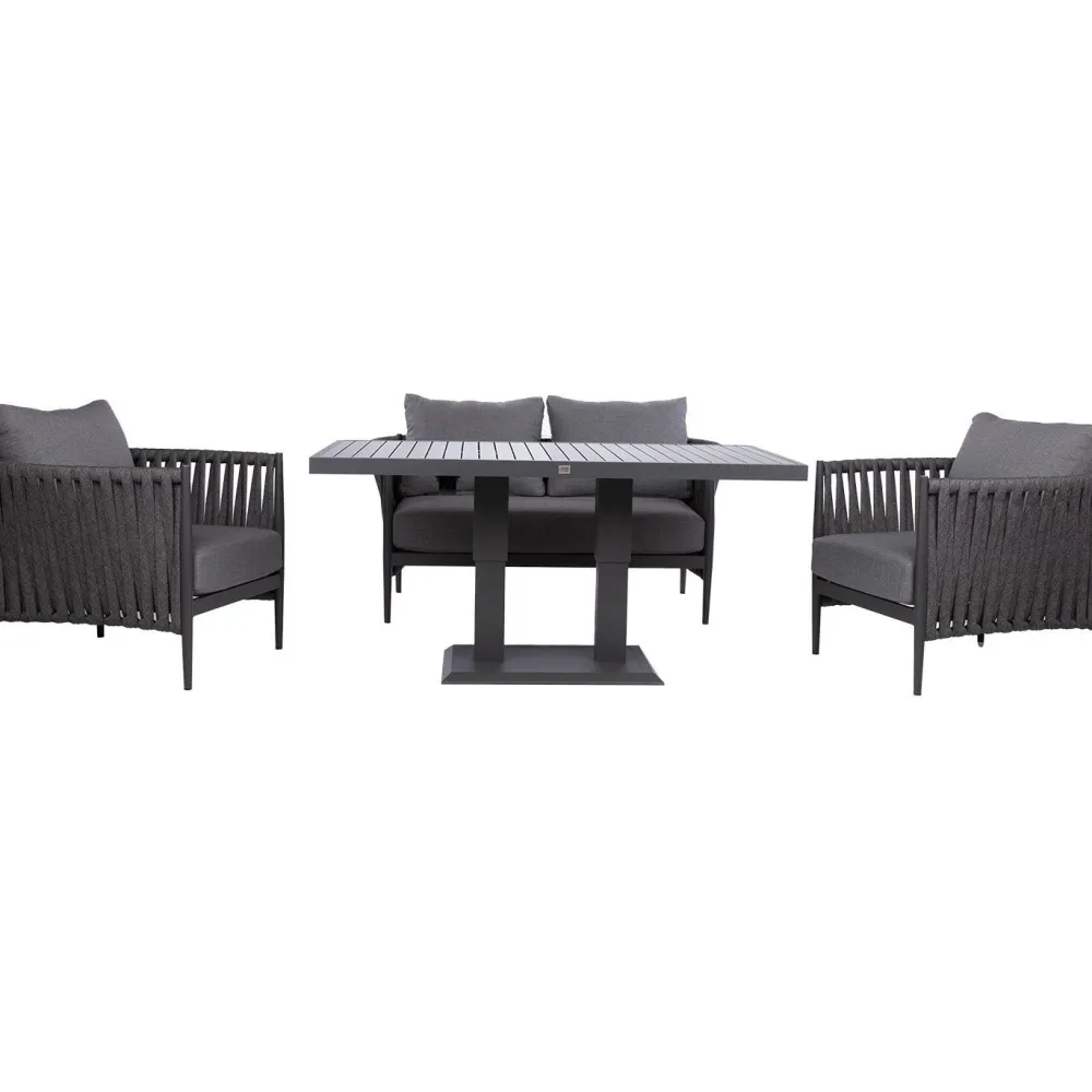 Clearance Home4you Puutarhakalustesetti BRISTOL pöytä, sohva ja 2 tuolia, harmaa