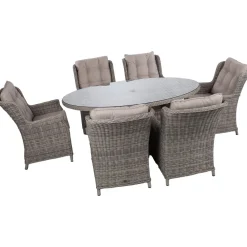 Clearance Home4you Puutarhakalustesetti TRENTO pöytä ja 6 tuolia, harmaa