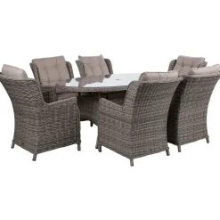 Clearance Home4you Puutarhakalustesetti TRENTO pöytä ja 6 tuolia, harmaa