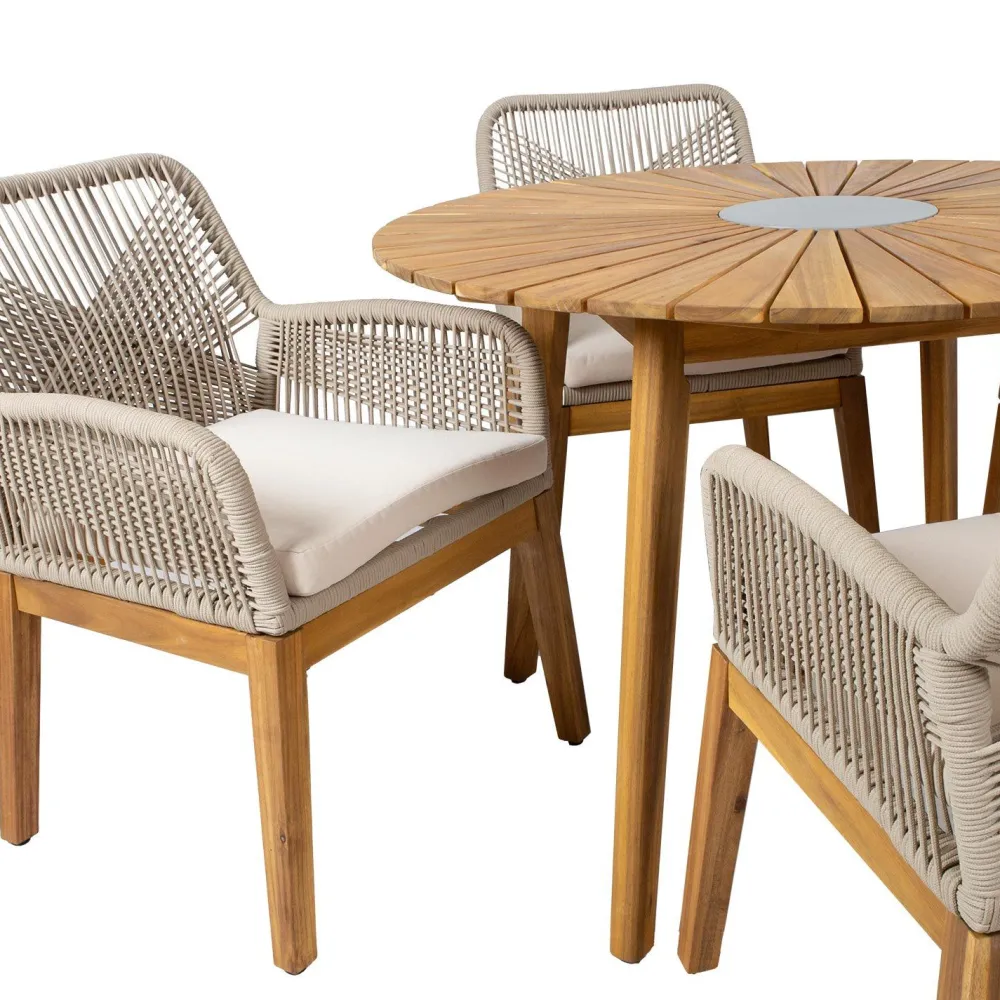Home4you Puutarhakalustesetti FLORIDA pöytä ja 4 tuolia, beige