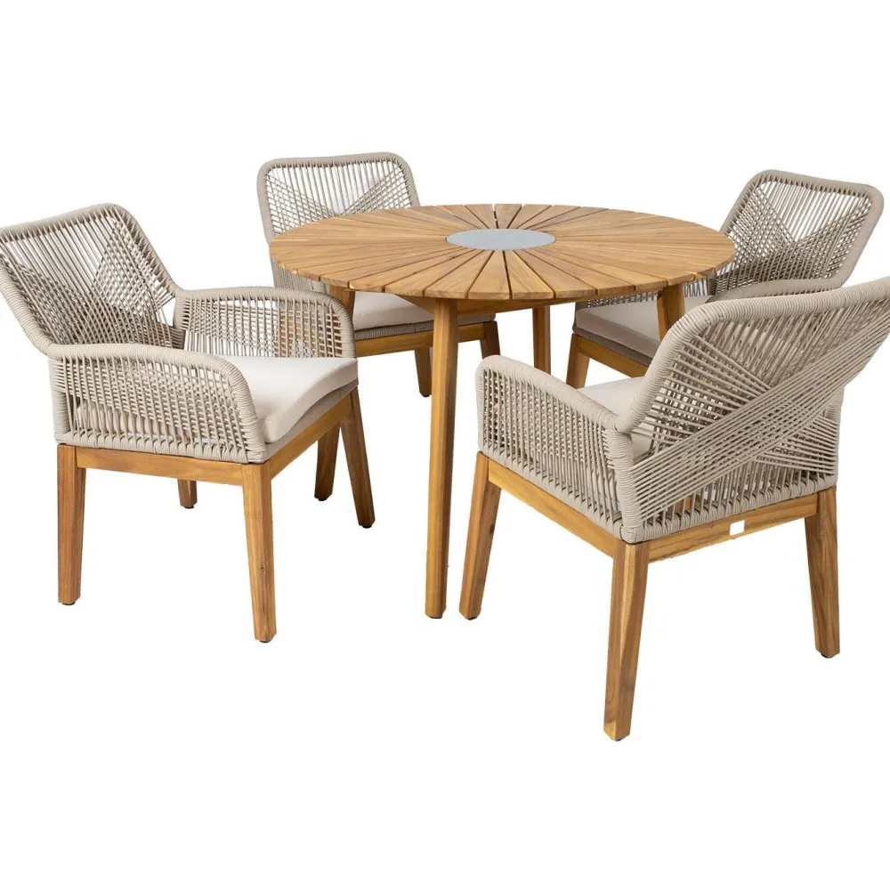 Home4you Puutarhakalustesetti FLORIDA pöytä ja 4 tuolia, beige