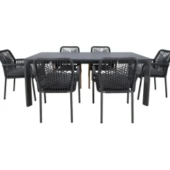Outlet Home4you Puutarhakalustesetti CARVES olefiiniköysipunostuoleilla, 6 tuolia, harmaa