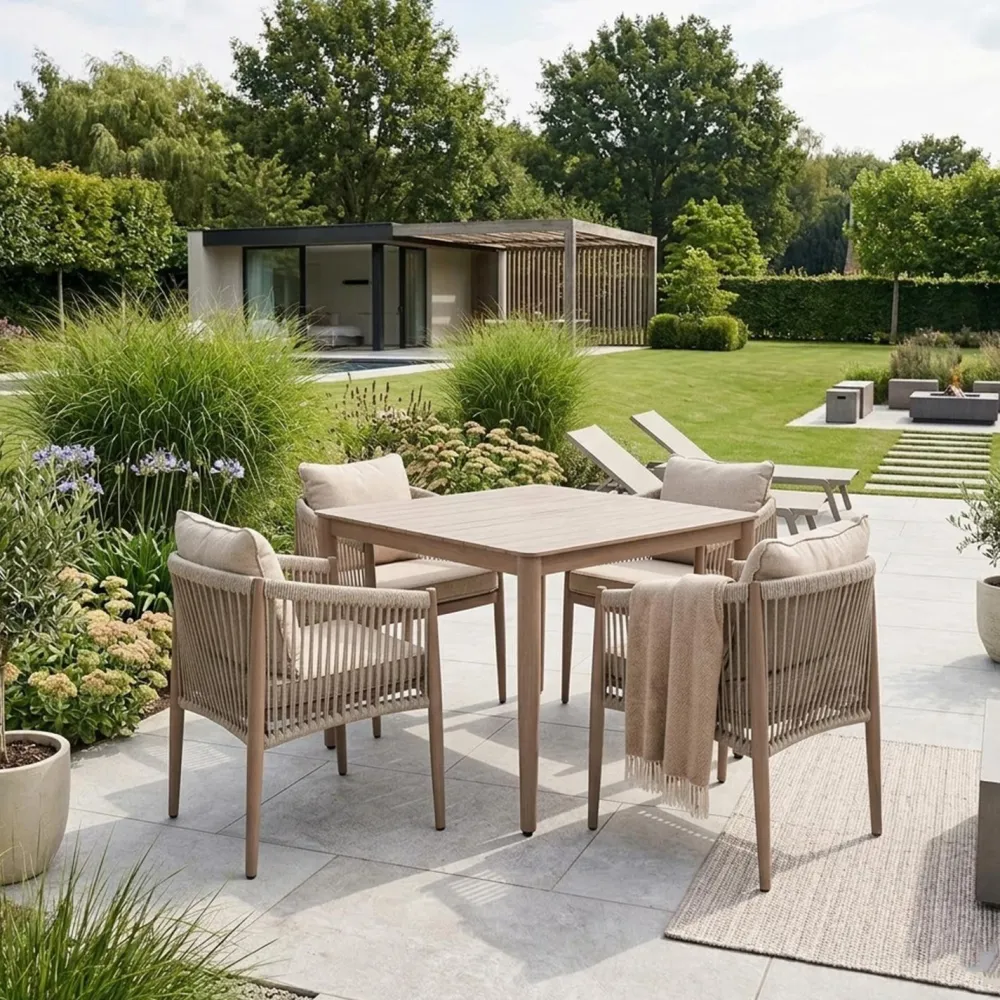 Outlet Home4you Puutarhakalustesetti MEDINA pöytä ja 4 tuolia, beige
