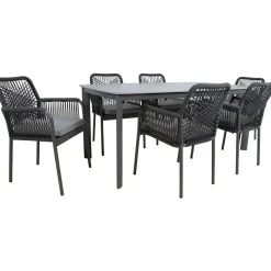 Outlet Home4you Puutarhakalustesetti BEIDA olefiiniköysipunostuoleilla, 6 tuolia, harmaa