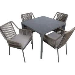 Clearance Home4you Puutarhakalustesetti CARVES pöytä ja 4 tuolia, harmaa