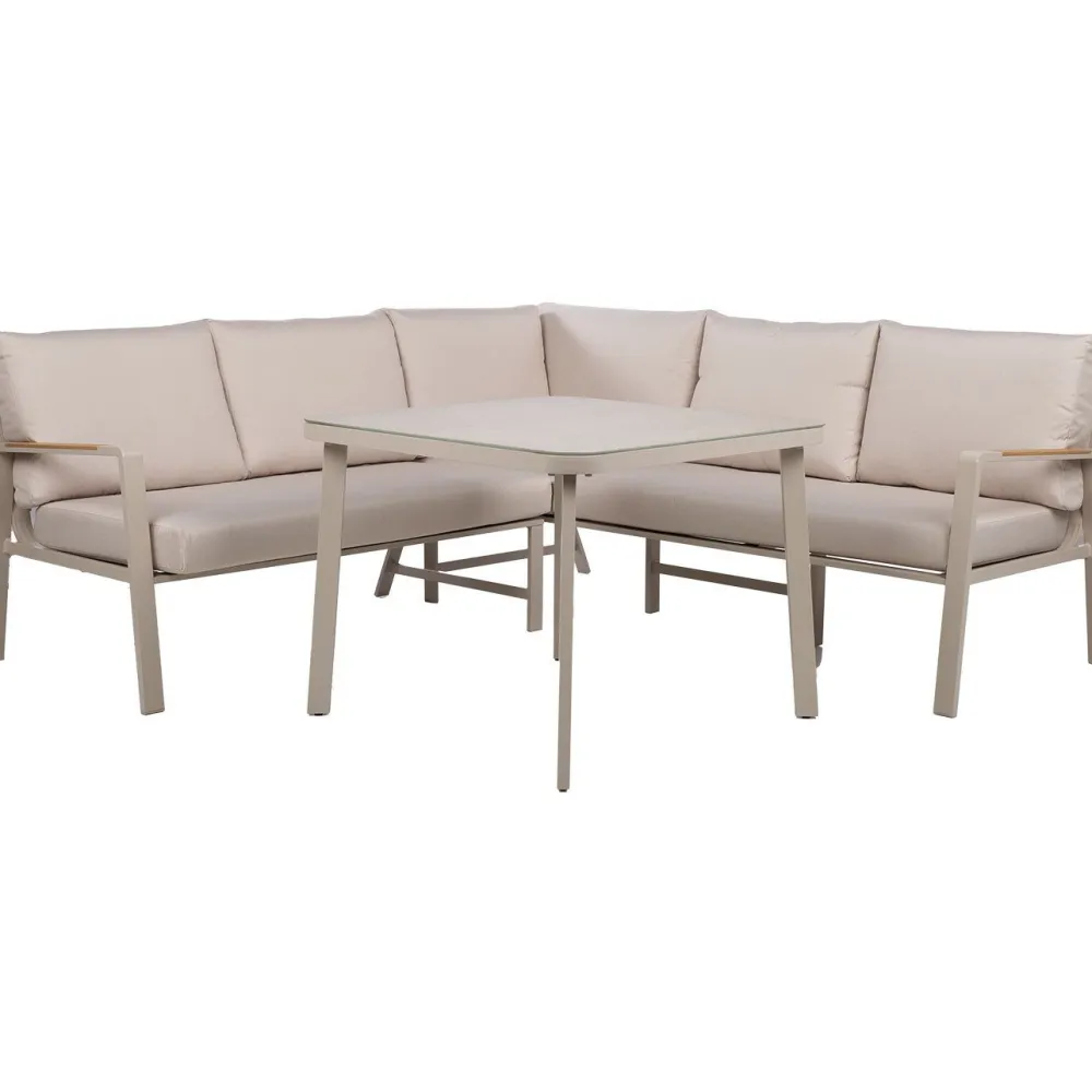 New Home4you Puutarhakalustesetti UPLAND pöytä ja kulmasohva, beige