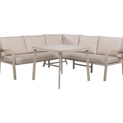 New Home4you Puutarhakalustesetti UPLAND pöytä ja kulmasohva, beige