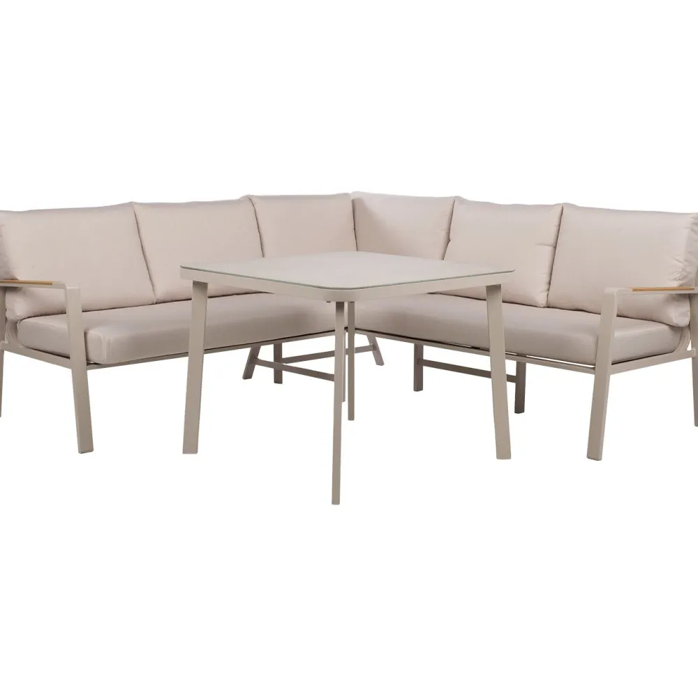 New Home4you Puutarhakalustesetti UPLAND pöytä ja kulmasohva, beige