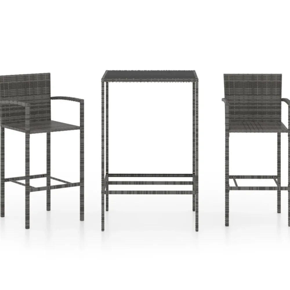 Clearance FinePRICE Puutarhan bistrosarja 3-osainen polyrottinki (64838) Harmaa