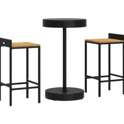 Discount FinePRICE Puutarhan bistrosarja 3-osainen musta polyrottinki/täysi akasiapuu (87714)