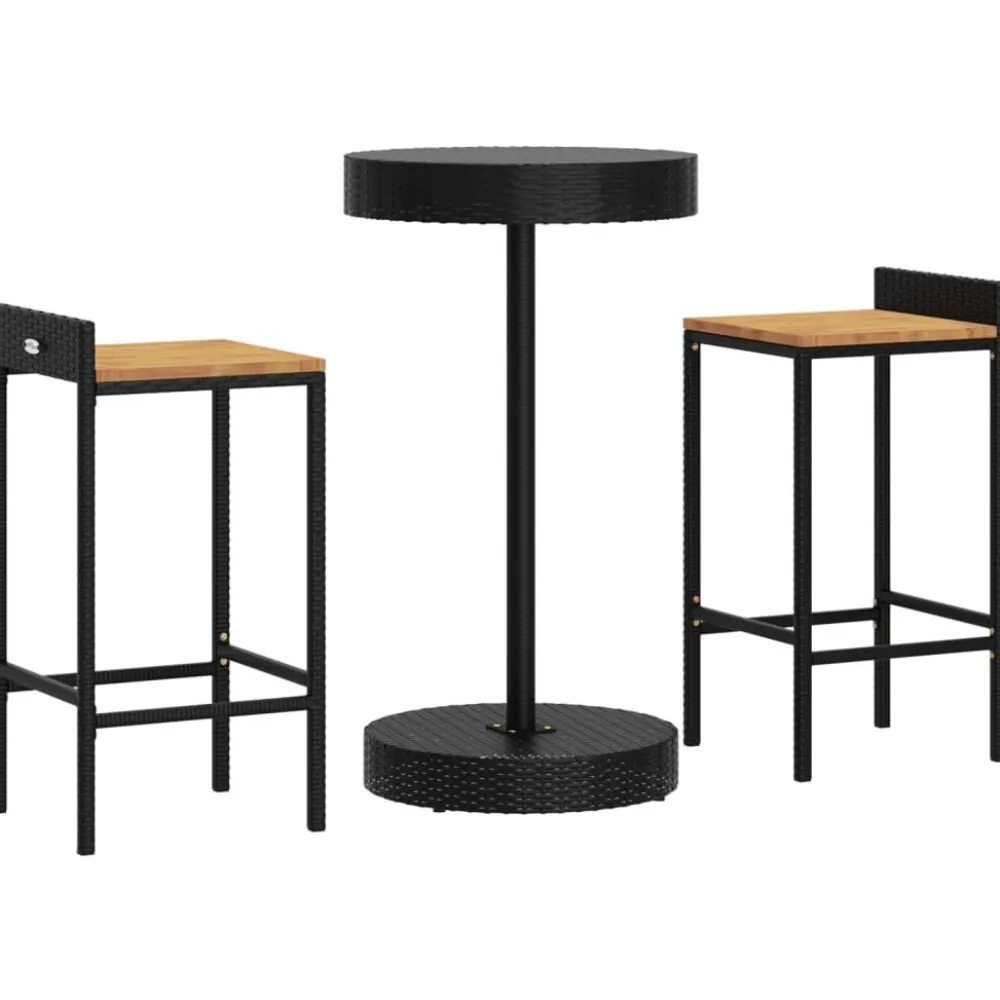 Discount FinePRICE Puutarhan bistrosarja 3-osainen musta polyrottinki/täysi akasiapuu (87714)