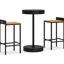 Discount FinePRICE Puutarhan bistrosarja 3-osainen musta polyrottinki/täysi akasiapuu (87714)
