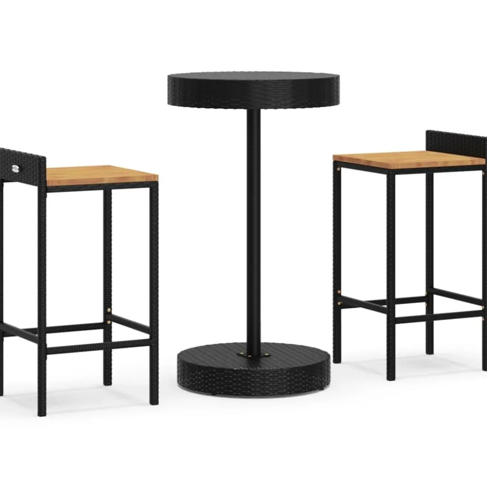 Discount FinePRICE Puutarhan bistrosarja 3-osainen musta polyrottinki/täysi akasiapuu (87714)