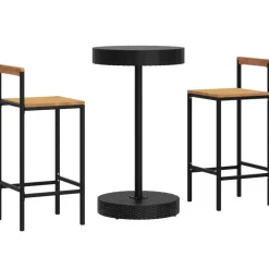 Outlet FinePRICE Puutarhan bistrosarja 3-osainen musta polyrottinki/täysi akasiapuu (87718)