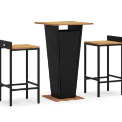 Clearance FinePRICE Puutarhan bistrosarja 3-osainen musta polyrottinki/täysi akasiapuu (87722)