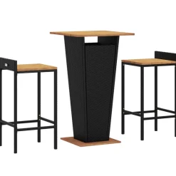 Clearance FinePRICE Puutarhan bistrosarja 3-osainen musta polyrottinki/täysi akasiapuu (87722)