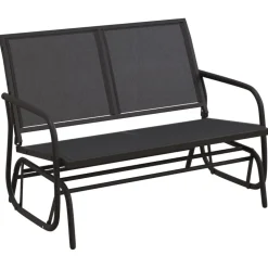 Clearance FinePRICE Puutarhan Keinupenkki musta 120,5x76x86,5 cm kangas ja teräs (62708)