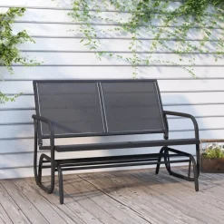 Clearance FinePRICE Puutarhan Keinupenkki musta 120,5x76x86,5 cm kangas ja teräs (62708)