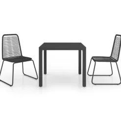Clearance FinePRICE Puutarhan ruokailuryhmä 3-osainen PVC rottinki musta (60118)
