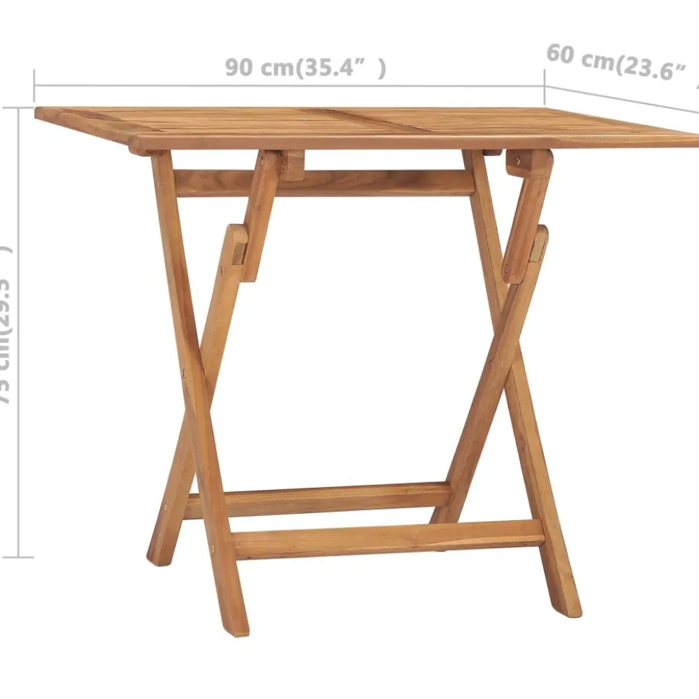 Best FinePRICE puutarhan ruokapöytä Kokoontaittuva 90x60x75 cm täysi tiikki (15445)