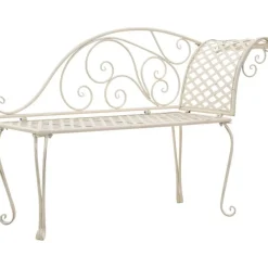 New FinePRICE Puutarhapenkki 128 cm metalli antiikinvalkoinen