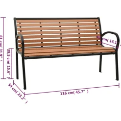 FinePRICE Puutarhapenkki musta ja ruskea 116 cm teräs ja WPC