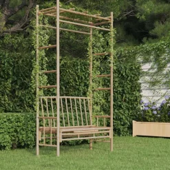 Best FinePRICE Puutarhapenkki pergolalla 116 cm bambu