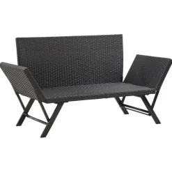 Clearance FinePRICE Puutarhapenkki tyynyillä musta 176 cm polyrottinki