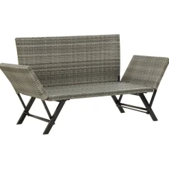 Clearance FinePRICE Puutarhapenkki tyynyillä musta 176 cm polyrottinki
