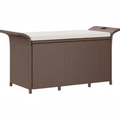Sale FinePRICE Puutarhapenkki tyynyllä ruskea 116x46x57 cm polyrottinki