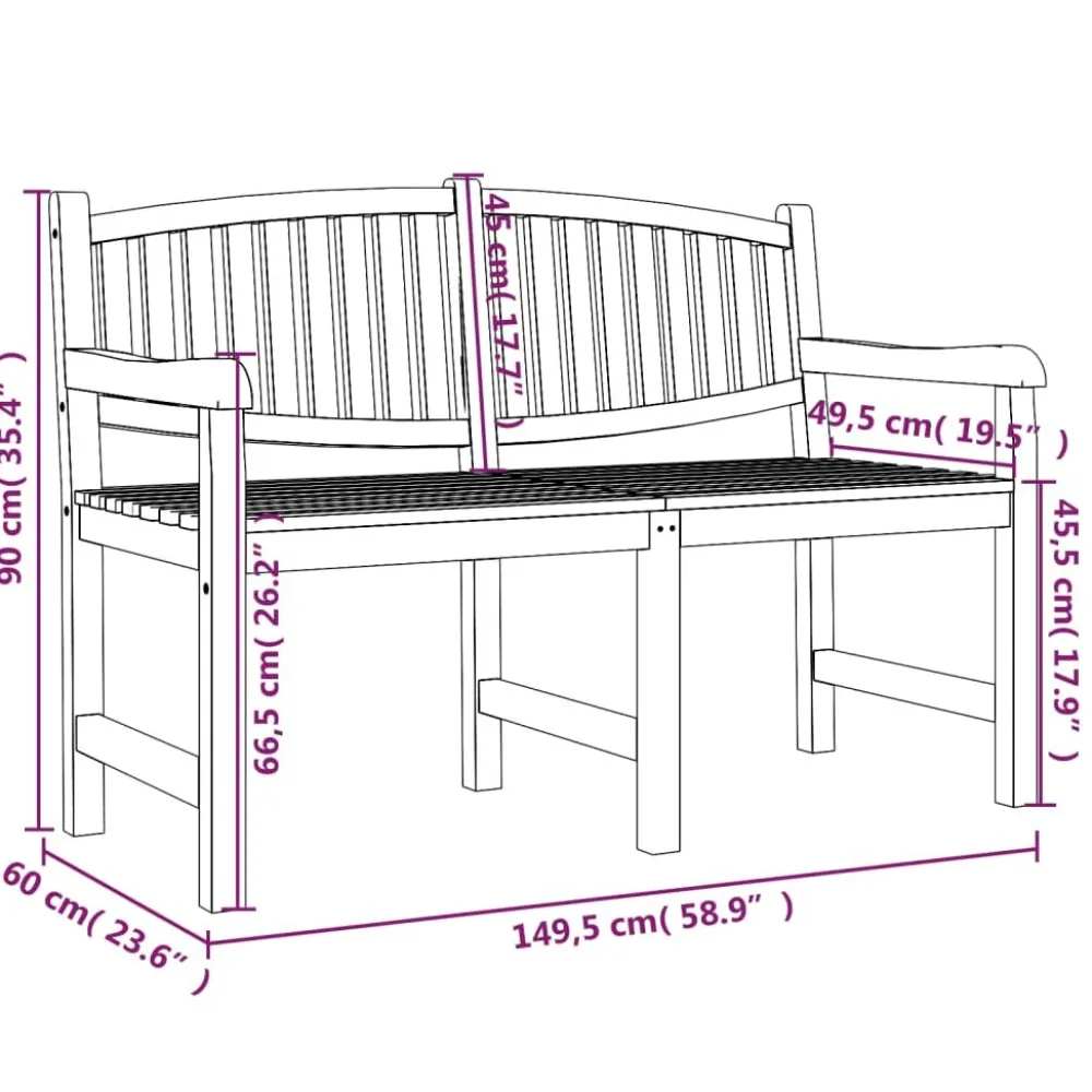 Best FinePRICE Puutarhapenkki 149,5x60x90 cm, tiikki