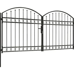 Online FinePRICE Puutarhaportti tuplaovilla kaareva yläosa teräs 300x125cm musta