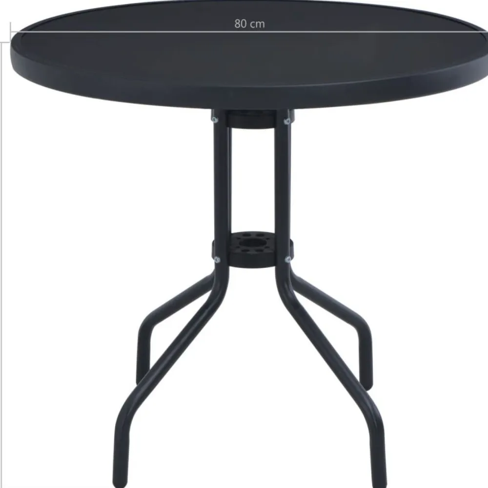 Online FinePRICE Puutarhapöytä ø 80 cm musta teräs ja lasi