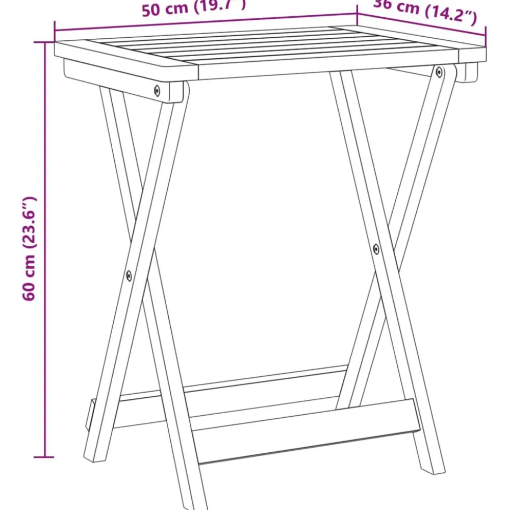 Best FinePRICE puutarhapöytä Kokoontaittuva 50x36x60 cm täysi akasiapuu (64895)