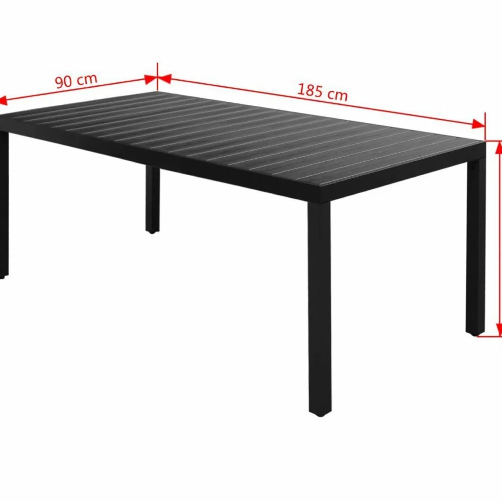 Best FinePRICE Puutarhapöytä musta 185x90x74 cm alumiini ja puukomposiitti