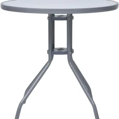 New FinePRICE Puutarhapöytä vaaleanharmaa 80 cm teräs ja lasi