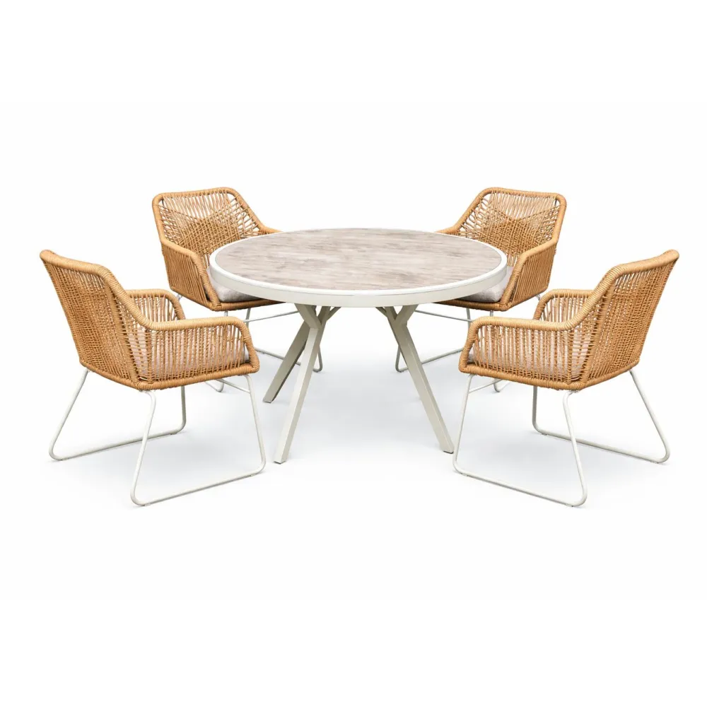 Online Baltic Garden Pyöreä ruokailuryhmä Palermo pöytä, Ø 130 cm, 4 kpl Seville-nojatuolia