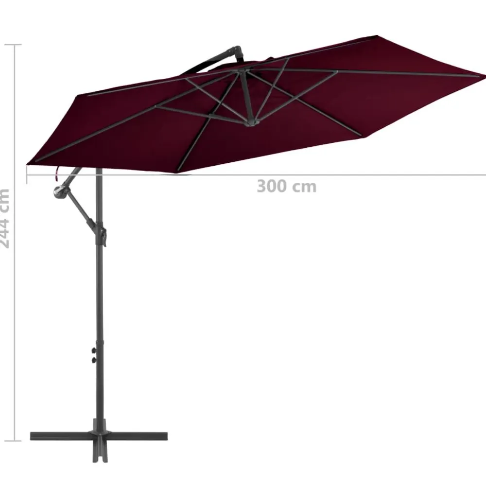 New FinePRICE Riippuva aurinkovarjo alumiinipylväällä 300 cm viininpunainen