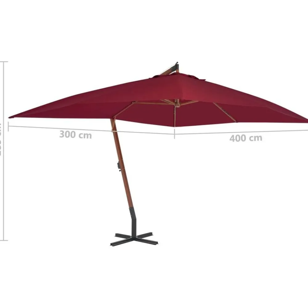 Clearance FinePRICE Riippuva aurinkovarjo puupylväällä 400x300 cm viininpunainen