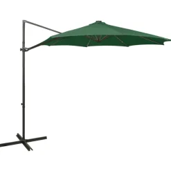 FinePRICE Riippuva aurinkovarjo 3 tangolla ja LED-valoilla 300 cm vihreä