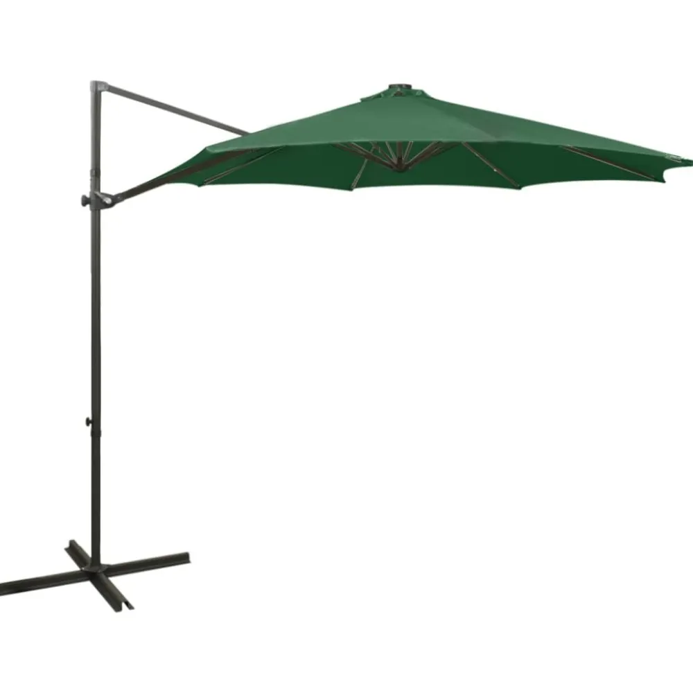 FinePRICE Riippuva aurinkovarjo 3 tangolla ja LED-valoilla 300 cm vihreä
