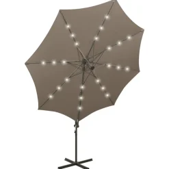 FinePRICE Riippuva aurinkovarjo 3 tangolla ja LED-valoilla 300 cm vihreä