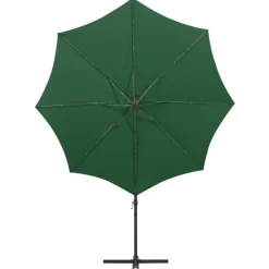 FinePRICE Riippuva aurinkovarjo 3 tangolla ja LED-valoilla 300 cm vihreä