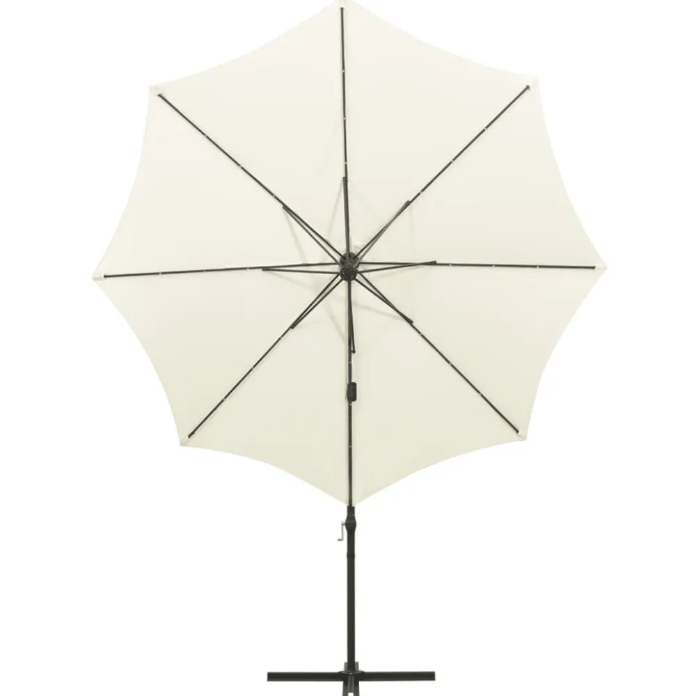 FinePRICE Riippuva aurinkovarjo 3 tangolla ja LED-valoilla 300 cm vihreä